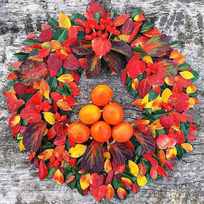 Vòng nguyệt quế được xếp từ hoa và quả.