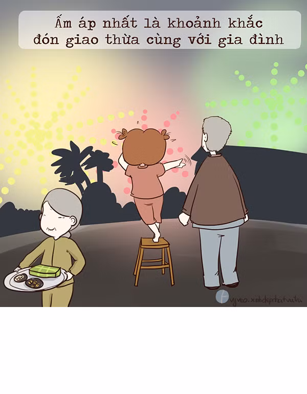 Cùng gia đình ngắm pháo hoa Tết và ăn bữa cơm đầu năm.