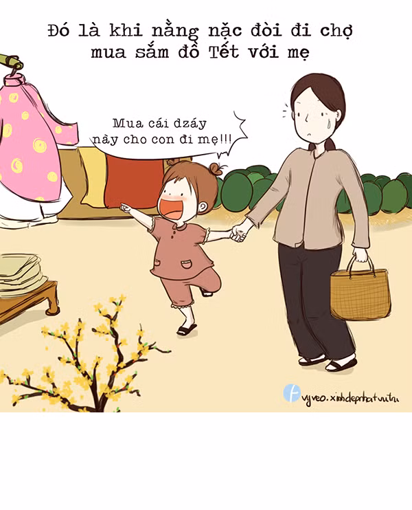 Với không khí vô cùng hớn hở náo nức, trẻ con thời bấy giờ rất thích Tết bởi chúng được nghỉ học, được ba mẹ sắm quần áo mới để khoe bạn bè và hơn hết, Tết của một thuở khó ở Việt Nam đó là được ăn no với vô vàn những món ngon mà ngày thường không được ăn.