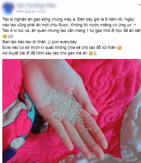 Nu sinh su pham "nghien" an gao song gay choang