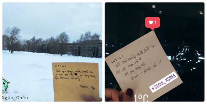 Bằng những mẩu giấy với thông điệp "U23 à, tình yêu của chúng mình dành cho các cậu quá lớn, nó bay sang tận .... rồi này", các fan của cầu thủ U23 Việt Nam đã đưa các đến khắp nơi trên thế giới. Từ New York tới London hay từ Sydney cho đến Moscow.