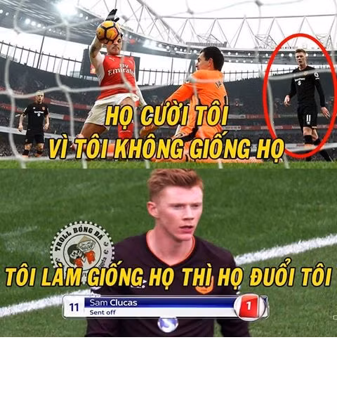 Bức ảnh chế cũng được nhiều người quan tâm nhất trong tuần đấu vừa qua tại Ngoại hạng Anh đó là sự khác biệt giữa Alexis Sanchez (Arsenal) và Sam Clucas. Trong khi Sanchez dùng tay ghi bàn thì Sam Clucas lại dùng tay để bị đuổi ra khỏi sân.