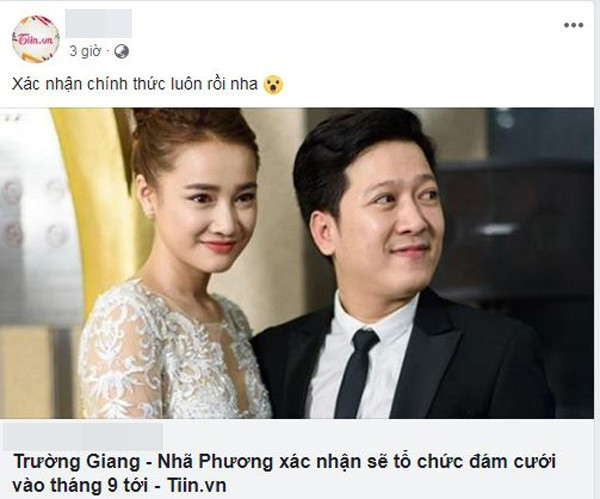 Thời gian qua, thông tin Trường Giang - Nhã Phương xác nhận kết hôn trở thành chủ đề nóng trên mạng xã hội. Thậm chí, nhiều người còn chia sẻ bức ảnh vòng 2 của nữ diễn viên to bất thường và cho rằng cô đang mang thai nên phải cưới "chạy" bầu.