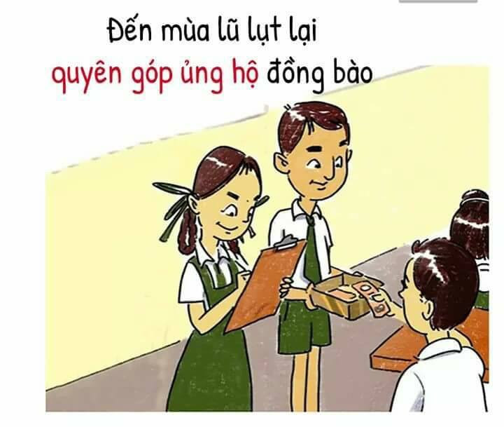 Mỗi khi bão lũ tràn về, những cuộc vận động ủng hộ đồng bào lũ lụt lại được các lớp triển khai và số tiền ủng hộ ít ỏi là 1.000 đồng - 2.000 đồng cũng được các bạn học sinh cắt lại từ bữa ăn sáng của mình.