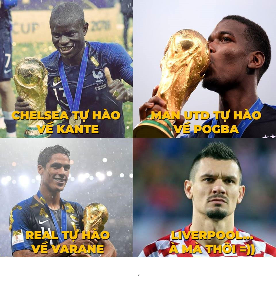 Ảnh chế bóng đá tuần qua xoay chủ đề ĐT Pháp trở thành nhà vô địch World Cup 2108 sau khi loại đối thủ đáng gờm Croatia trong trận chung kết có tới 6 bàn thắng được ghi.