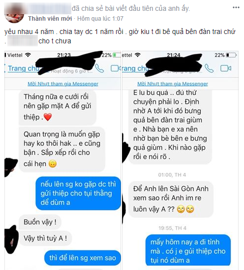 Đoạn tin nhắn được anh chàng "thánh nhọ" đăng tải kèm câu chuyện được người yêu cũ mời đi bê tráp.