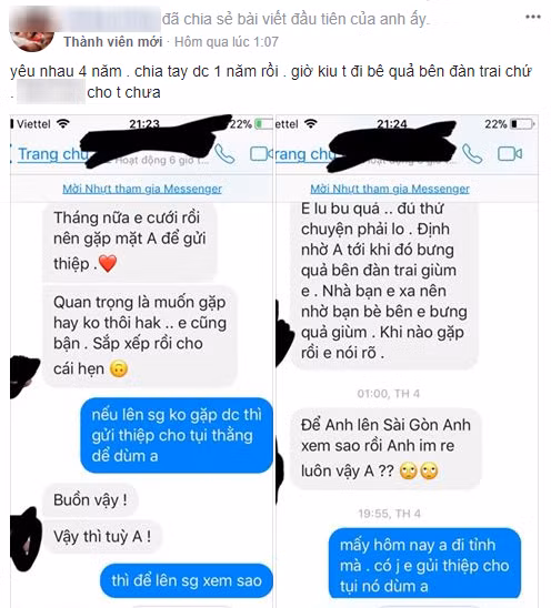 Đoạn tin nhắn được anh chàng "thánh nhọ" đăng tải kèm câu chuyện được người yêu cũ mời đi bê tráp.