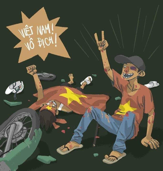 Còn nickname Quang Huy thì cho rằng: "Các bạn trẻ giờ chỉ thích đội tuyển Việt Nam đá thắng để được ra đường và gây náo loạn đường phố. Điển hình như thắng trận Campuchia ở vòng bảng, các bạn ấy cũng có lý do để đi bão dù biết rằng việc thắng đối thủ yếu hơn là điều mà các cầu thủ Việt Nam đã làm được trong nhiều năm qua".