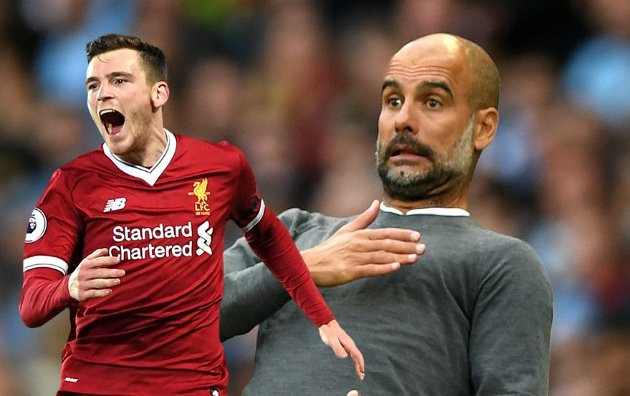 Pep Guardiola có vẻ như rất yêu thích hậu vệ Andy Robertson, người đang trình diễn phong độ ấn tượng trong màu áo Liverpool.