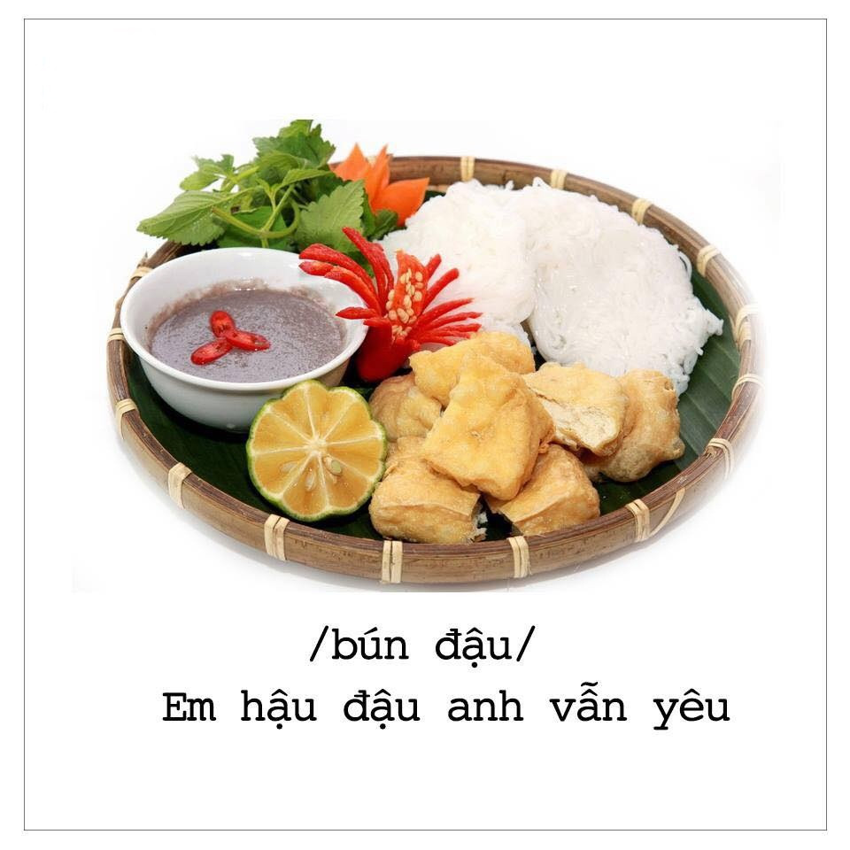 Món bún đậu dù mùi mắm tôm không phải ai cũng ngửi được nhưng cũng là chủ đề được nhắc tới trong bộ ảnh thả thính bằng đồ ăn.