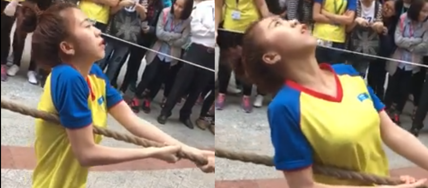 Bức ảnh cô gái kéo co như sắp ngất từng khiến dân mạng cười vỡ bụng.