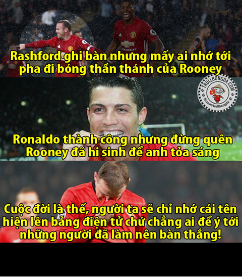 Man United đã giành chiến thắng thứ 3 liên tiếp trong trận đấu với Hull City bằng bàn thắng duy nhất của Rashford. Nhưng ít ai nghĩ rằng, Rooney mới là cầu thủ làm nên bàn thắng đó bằng đường đi bóng khôn ngoan sau đó căng ngang hiểm hóc để đàn em lập công. Bức ảnh chế "người hùng thầm lặng" mang tên Rooney được rất nhiều cư dân mạng chú ý.