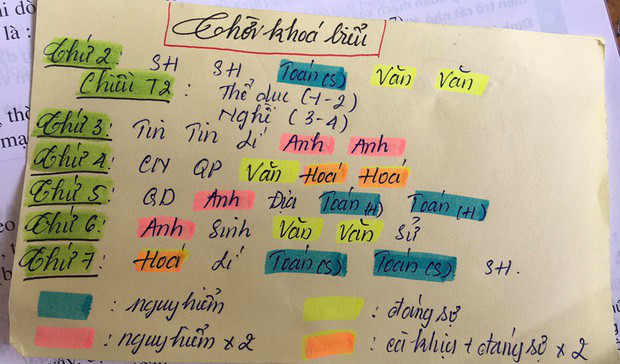 Mới đây trên mạng, những tờ thời khóa biểu bá đạo được CĐM siêu tầm. Trong đó có trường hợp một em học sinh cấp hai gây chú ý khi ghi các môn học toán lý hóa sinh sử địa văn như bình thường thì nữ sinh này lại khiến mọi người choáng váng bởi cách viết độc lạ của mình.