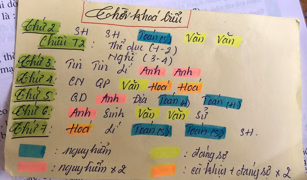 Mới đây trên mạng, những tờ thời khóa biểu bá đạo được CĐM siêu tầm. Trong đó có trường hợp một em học sinh cấp hai gây chú ý khi ghi các môn học toán lý hóa sinh sử địa văn như bình thường thì nữ sinh này lại khiến mọi người choáng váng bởi cách viết độc lạ của mình.