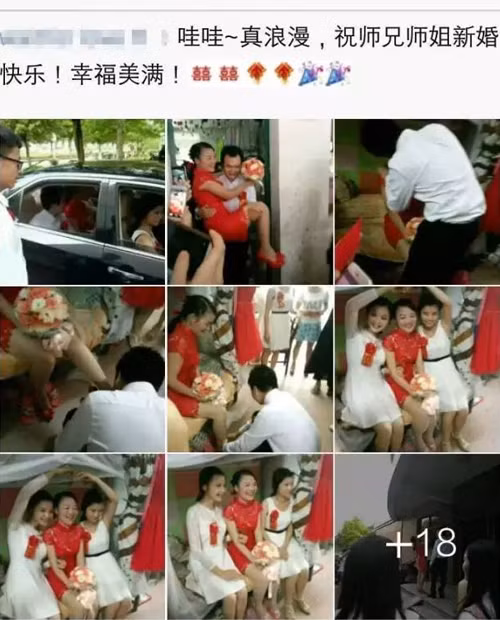 Nhiều người chụp ảnh hôn lễ và đăng tải lên Weibo thu hút sự chú ý lớn. Một sinh viên khóa dưới trong trường chia sẻ phút giây hạnh phúc của cặp anh chị khóa trên mình.
