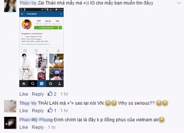Thế nhưng tung tích của trai đẹp hàng không Vietnam Airline này nhanh chóng bị các cư dân mạng truy tìm. Sự thật, anh ta không phải là tiếp viên của hãng hàng không Việt Nam mà là người Thái.
