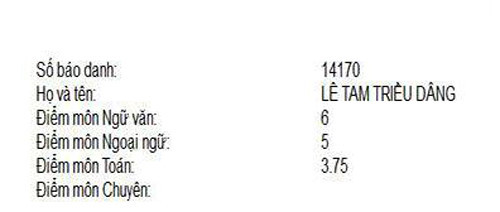 Vốn nổi tiếng trong giới trẻ, bảng điểm thi vào lớp 10 khá thấp của Tam Triều Dâng từng khiến dân tình rất quan tâm. Cụ thể, 9X chỉ đạt tổng 14,75 điểm 3 môn Toán, Văn, Ngoại Ngữ.