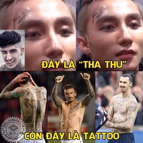 Hình vẽ lên mặt của ca sĩ Sơn Tùng M-TP được anh gọi là "tha thu" thì những cầu thủ nghiện xăm như Beckham hay Ibrahimovic sẽ gọi đó là Tattoo.