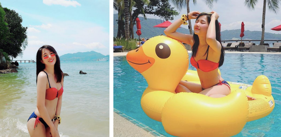 Hotgirl trà sữa Kiều Trinh cũng khiến nhiều người bất ngờ khi dạo này chăm diện bikini hơn hẳn.