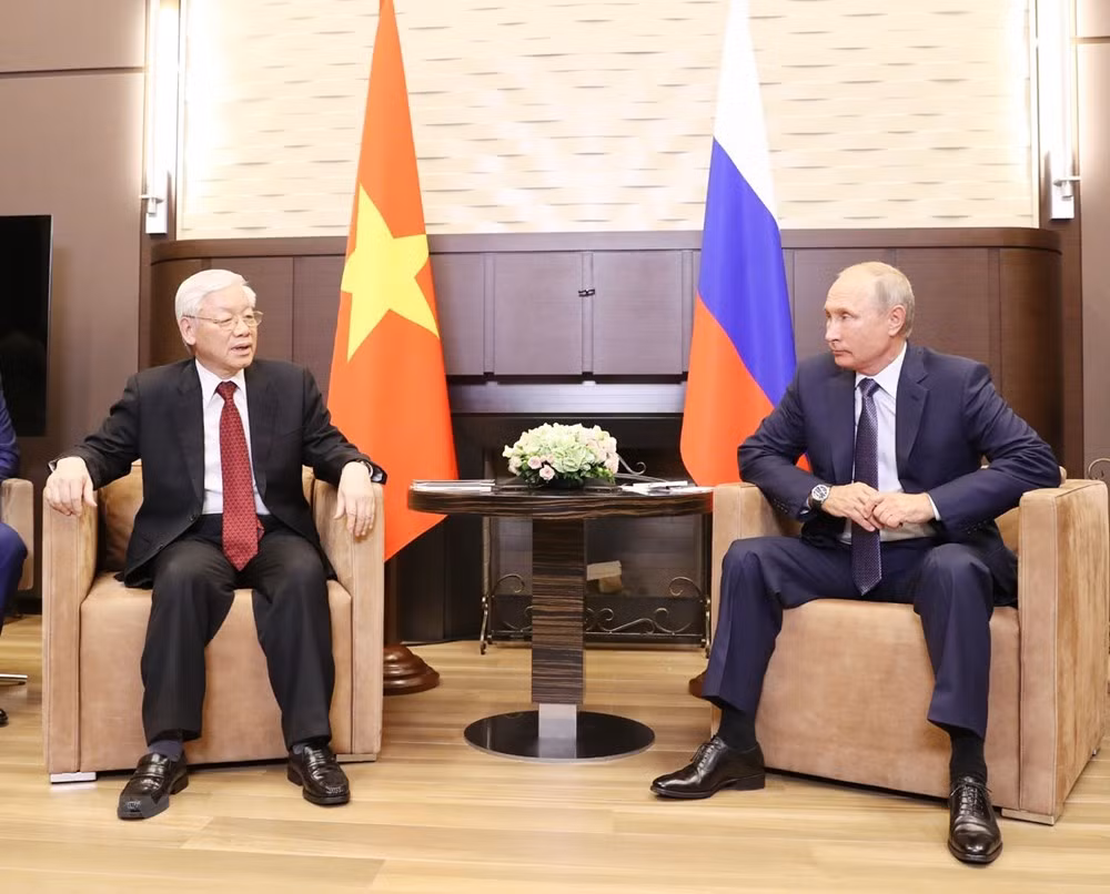 Tổng Bí thư Nguyễn Phú Trọng hội đàm với Tổng thống Liên bang Nga Vladimir Putin. (Ảnh: Trí Dũng/TTXVN).