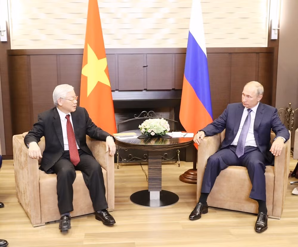 Tổng Bí thư Nguyễn Phú Trọng hội đàm với Tổng thống Liên bang Nga Vladimir Putin. (Ảnh: Trí Dũng/TTXVN).