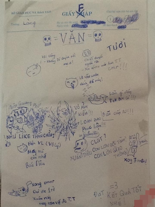 Trổ tài "chém gió" trên giấy nháp khi thánh mê phim vào phòng thi.