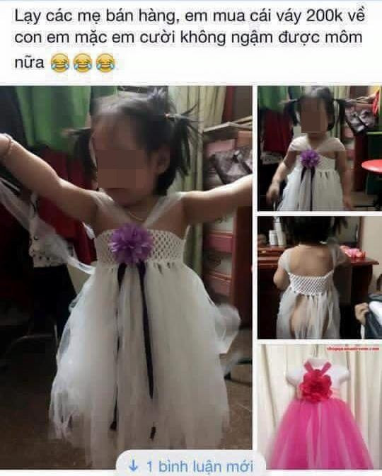 Một chiếc váy trẻ em được quảng cáo vô cùng đẹp, lung linh trên MXH nhưng khi tới tay người dùng thì nó lại trở nên vô cùng tua dua và kém thẩm mỹ.