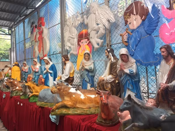 Theo chia sẻ của một người bán hàng tại khu chợ Giáng Sinh độc đáo này, chợ bắt đầu từ một tháng trước lễ Noel và rất đông đúc người tới mua sắm. Từ những mẫu tượng như Chúa Hài Đồng cho đến các vật trang trí như đèn, dây duy băng, tuyết cho đến hang đá bằng xốp, chợ này đều có.