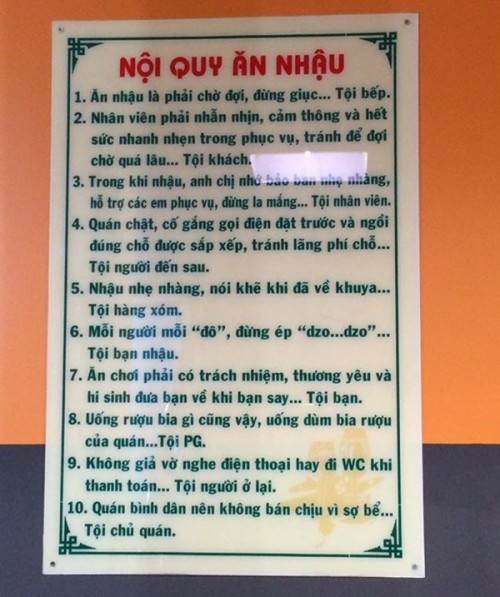 Bảng quy chế bữa ăn nhậu độc nhất vô nhị từng được dân mạng truyền tay nhau và phì cười trong thời gian trước đây.