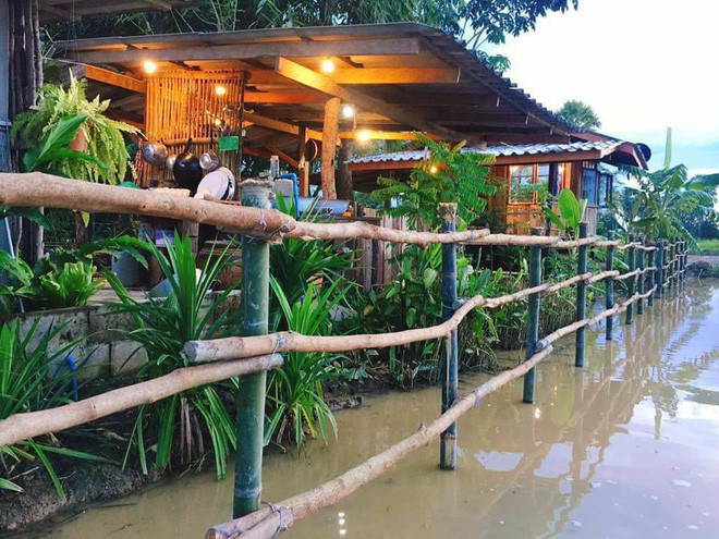 Lối vào nhà một bên là ao, một bên là vườn rau xanh được bố trí thành từng ô nhỏ vô cùng phong phú về chủng loại, có cả chuồng nuôi gà, ổ rơm cho gà đẻ trứng mà có lẽ với nhiều người thì vô cùng lạ lẫm.