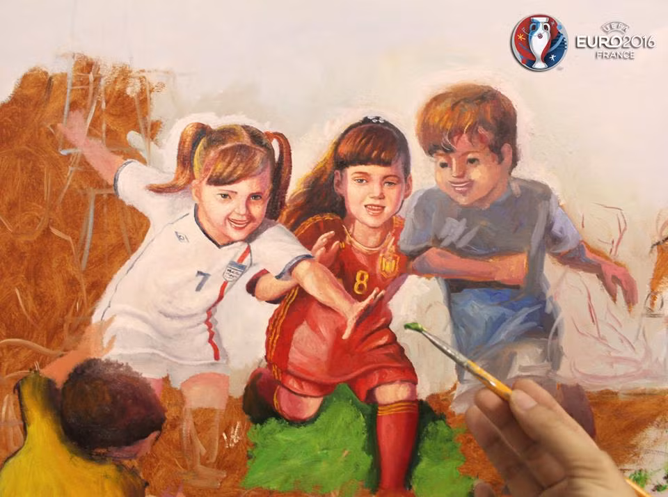 Bỏ mặc những vấn đề bạo loạn, nghệ sĩ An Thắng vẫn mơ ước một kỳ Euro vui tươi và lành mạnh, trong sáng và nó được thể hiện qua những đứa trẻ.