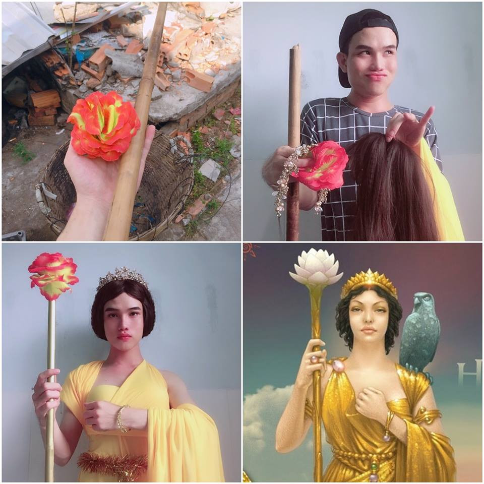 Bằng những vật dụng có sẵn trong gia đình, nhiều bạn trẻ đã tạo nên màn cosplay thảm họa của mình.