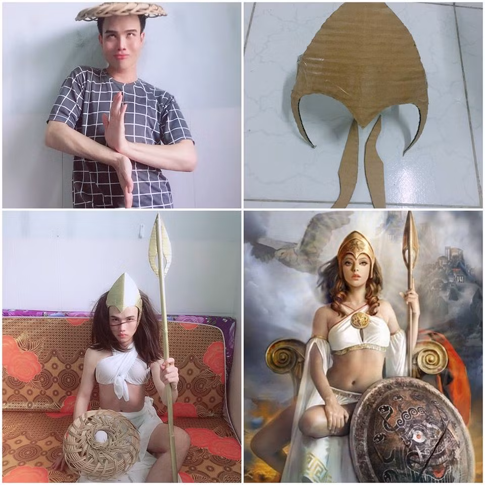 Từ những vật dụng phổ biến như thanh tre, nón lá hay những cây gậy, các bạn trẻ đã tạo nên màn cosplay cho riêng mình.