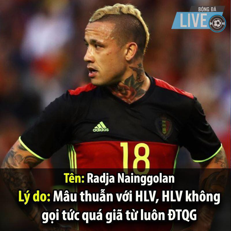 Radja Nainggolan do mâu thuẫn với HLV nên không được gọi và cầu thủ người Bỉ đã tuyên bố giã từ luôn ĐTQG từ khi còn rất trẻ.