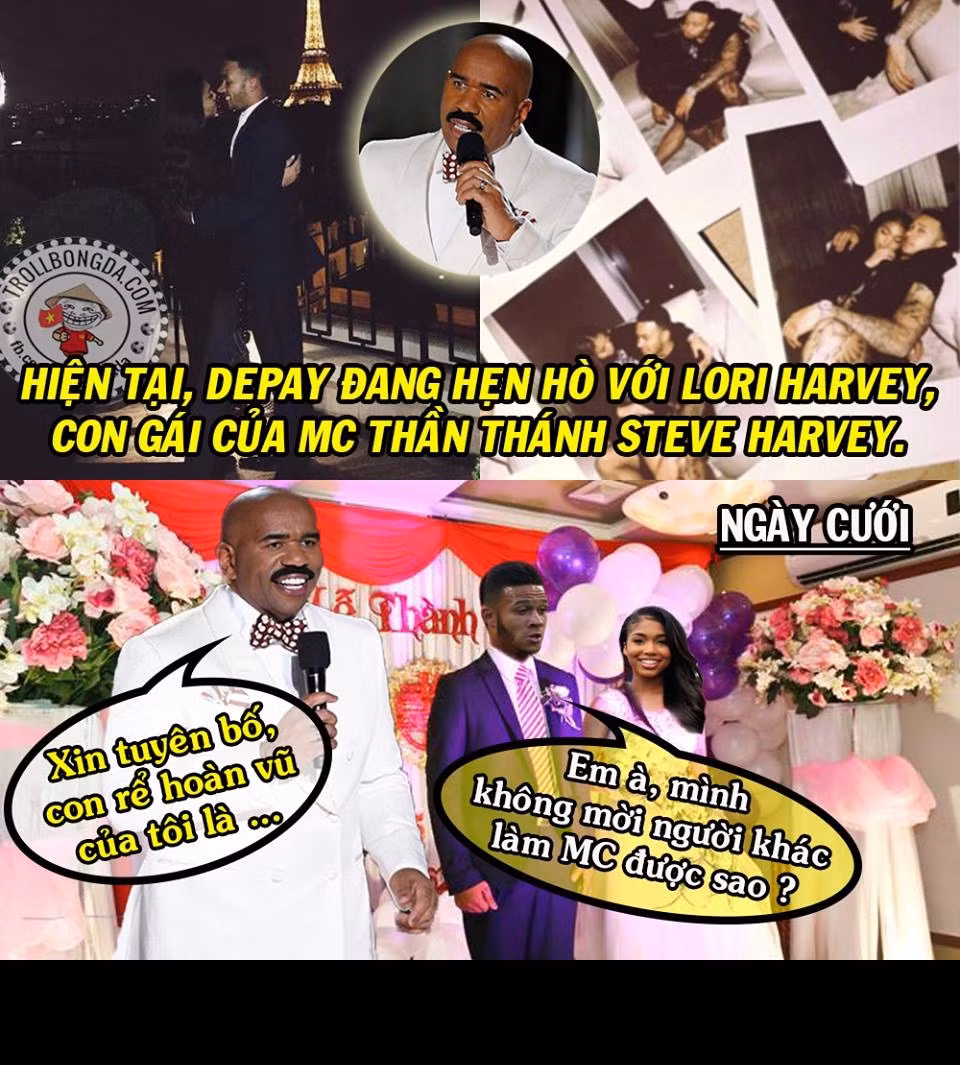 Cũng ở thành Manchester, Memphis Depay dính tin đồn "yêu" con gái của MC thảm họa Steve Harvey. Ngôi sao người Hà Lan này không muốn "nhạc phụ tương lai" làm MC trong đám cưới của mình.