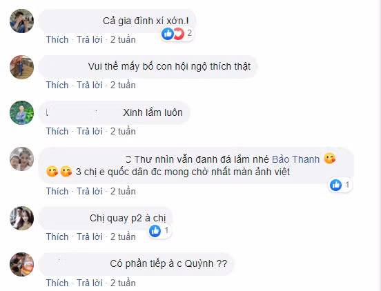 Những câu hỏi phim Về nhà đi con có phần 2 liên tục được CĐM đặt trên Facebook của các nhân vật chính như Thu Quỳnh, Bảo Thanh, Bảo Hân......