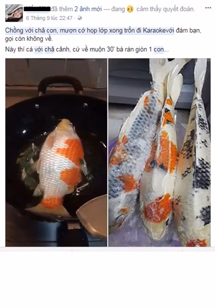 Trước đó cũng đã có trường hợp, bà vợ ""cứng" trừng phạt ông chồng đi nhậu với bạn bè, rồi đi hát karaoke, về muộn lại không nghe điện thoại nên vợ đăng ảnh "cứ về muộn 30 phút thì bà rán giòn một con".