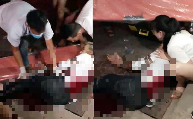 Nam thanh niên được các nhân viên y tế cấp cứu tại hiện trường