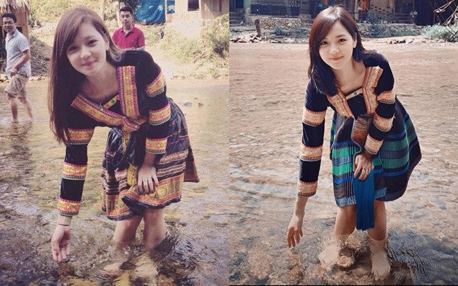 Lê Thu Hương (sinh năm 1993, Hà Nội) bất ngờ nổi tiếng nhờ bức ảnh diện trang phục của người H'Mông, vui đùa bên bờ suối ở Sapa, Lào Cai xuất hiện trên nhiều diễn đàn mạng.
