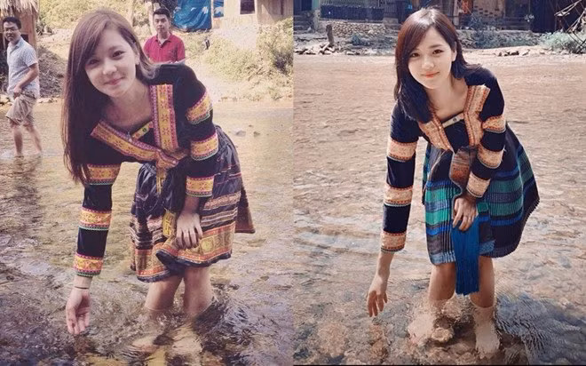 Lê Thu Hương (sinh năm 1993, Hà Nội) bất ngờ nổi tiếng nhờ bức ảnh diện trang phục của người H'Mông, vui đùa bên bờ suối ở Sapa, Lào Cai xuất hiện trên nhiều diễn đàn mạng.