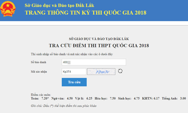 Điểm thi thí sinh tăng từ 0,6 lên 7,2 điểm môn toán sau khi phúc khảo. Ảnh: Chụp màn hình.