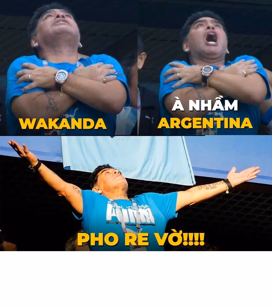 Bức ảnh chế bóng đá, Maradona ăn mừng bàn thắng của Messi đã được cộng đồng mạng và đặc biệt là các fan của Argentina chia sẻ rộng rãi trên mạng xã hội.