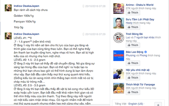 Mỗi miếng nấm được các bạn trẻ sử dụng gọi là một chuyến đi và sau khi sử dụng chúng sẽ đưa con người vào cảm giác có thể lên thiên đường, xuống hỏa ngục tùy theo trí tưởng tượng. Đặc biệt là khi tiếp xúc với các chất kích thích khác như rượu, bia và nhạc mạnh.