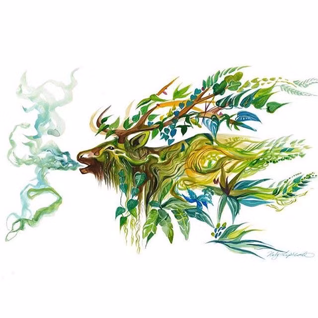 Tác phẩm chú tuần lộc được Katy Lipscomb sáng tạo bằng màu sắc chủ đạo là màu xanh lá. Ảnh: Instagram.