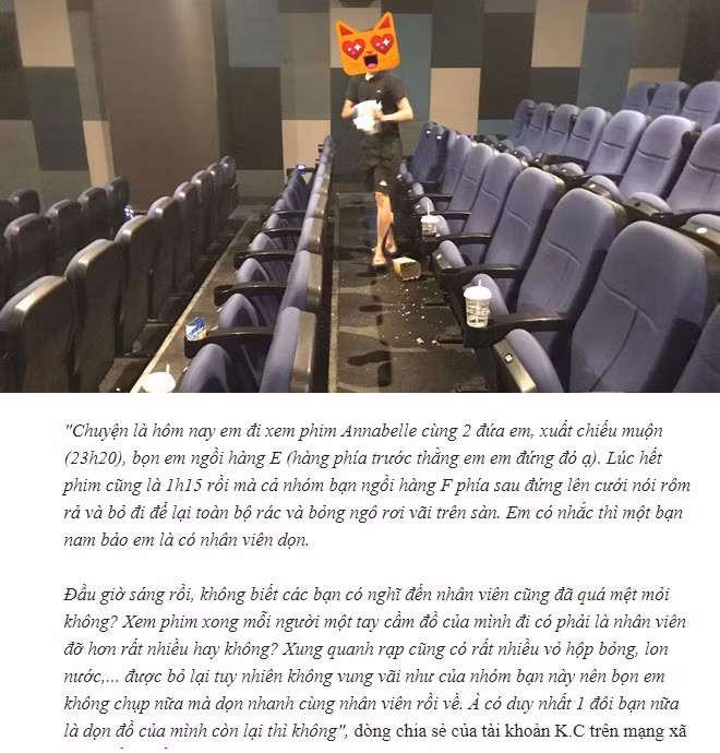 Bi nhac xa rac trong rap phim, nam sinh dap tra khien nhieu nguoi lac dau 