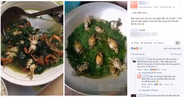 Có ai dám động đũa vào món canh cua rau đay mồng tơi nguyên con này. Ảnh: Gocvuive.