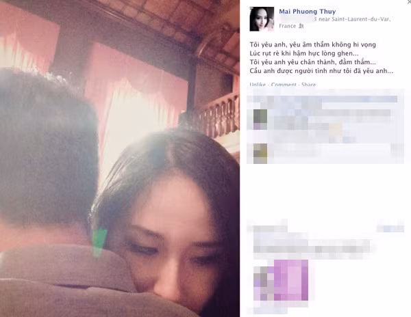 Hoa hậu Mai Phương Thúy đã úp mở mối tình của mình bằng cách chụp ảnh đằng sau lưng người yêu.