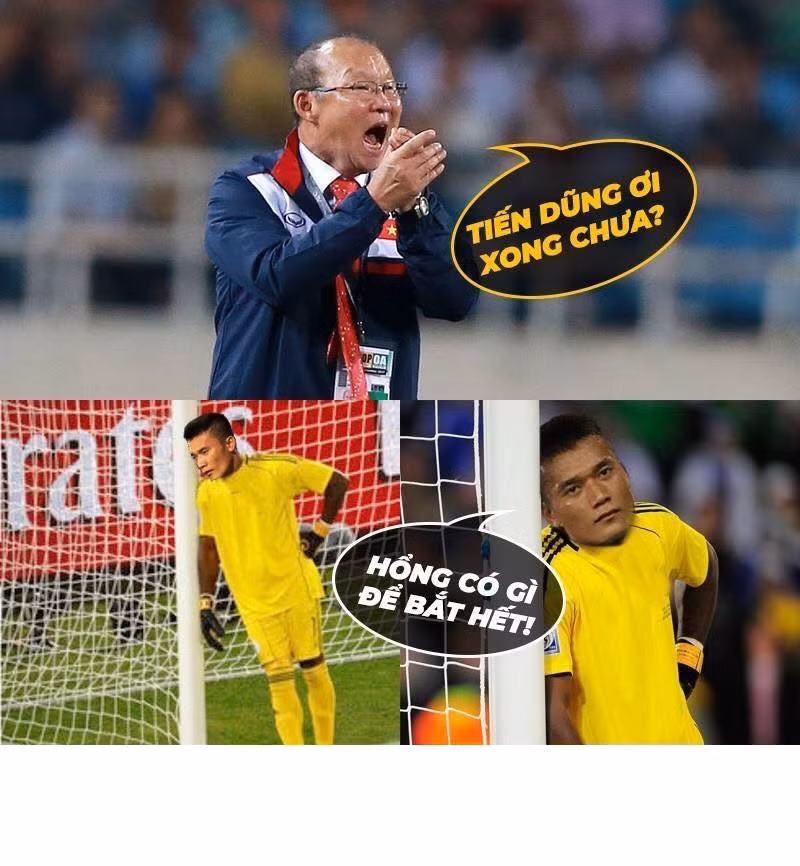 Tiến Dũng là người buồn nhất trên sân bởi cả trận đấu gần như thủ môn này chẳng phải hoạt động nhiều.