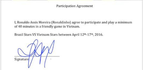 Ronaldinho xac nhan da 40 phut khi Brazil du dau Viet Nam