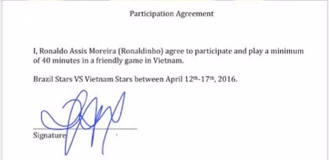 Ronaldinho xac nhan da 40 phut khi Brazil du dau Viet Nam